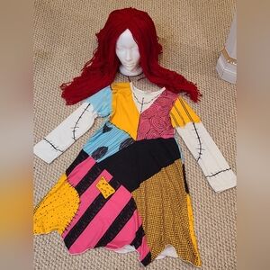 Sally Patchwork Dress with Red Wig Costume
